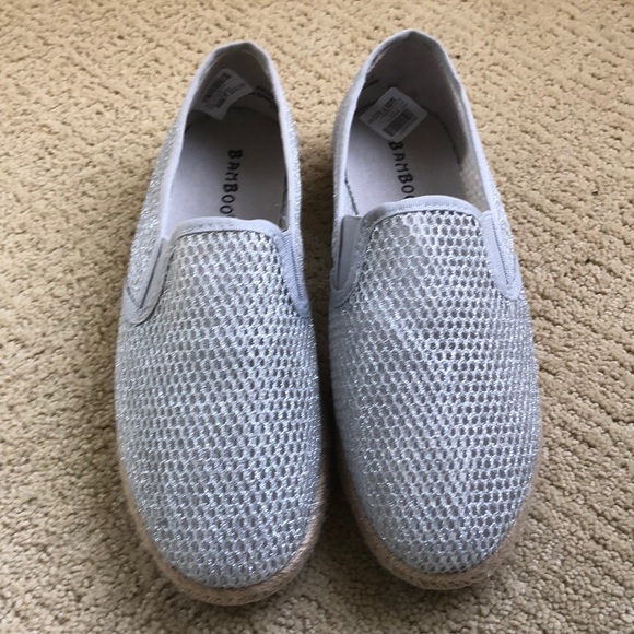 NWOT grey silver shimmering slip on coir base shoe - Picture 1 of 8